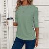 Women's Casual Solid Color Hollow-out Buttons Decorated Round Neck T-shirt Top