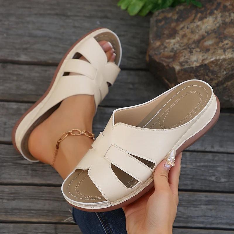 Fashion Lightweight Women's White Wedge Slippers 2025 Summer Comfort Platform Sandals Woman PU Leather Anti Slip Beach Slides Plus Size