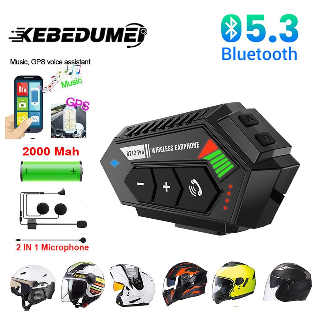 With Music Light Motorcycle Helmet Headset Bluetooth 5.3 EDR Wireless Headphones IP6 Waterproof Noise Reduction Voice Control