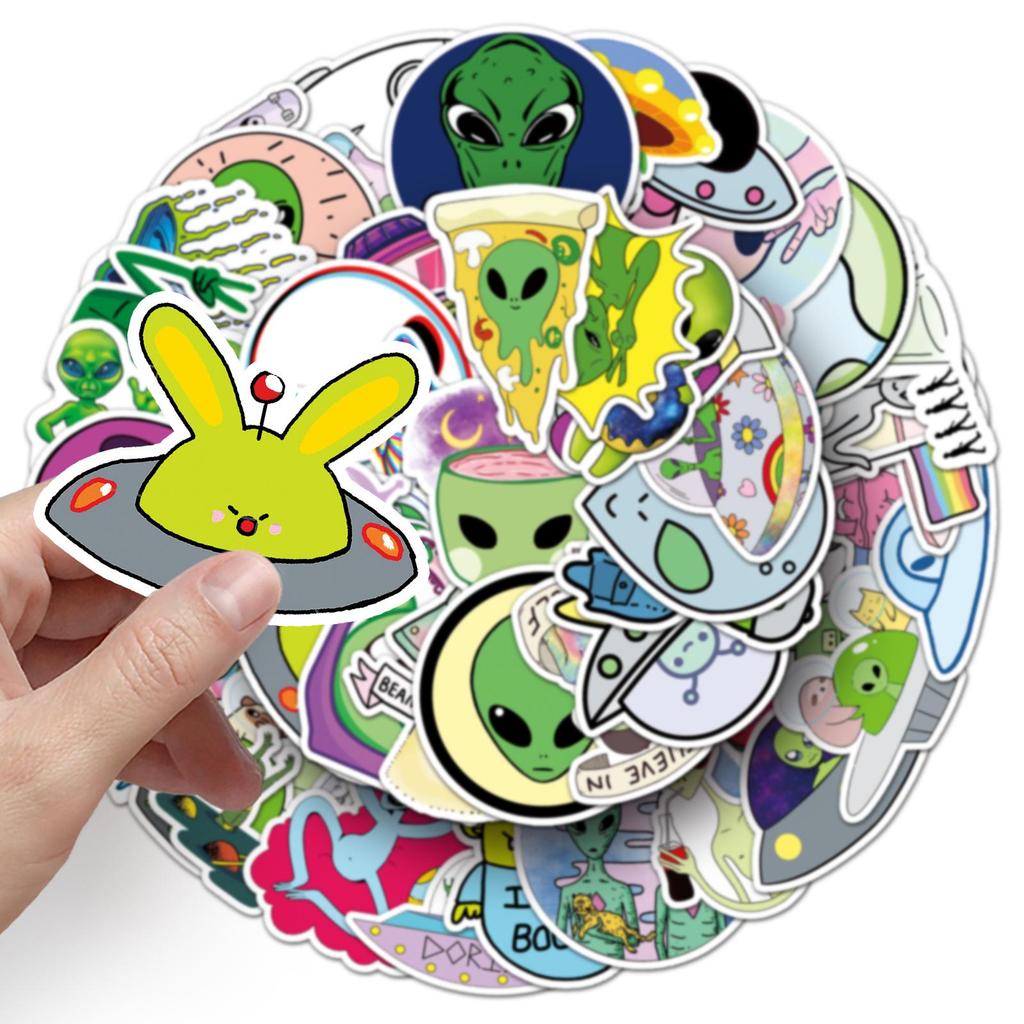 50 Alien-Themed Waterproof Stickers for Suitcases, Skateboards, Scooters, Tablets, and Cars