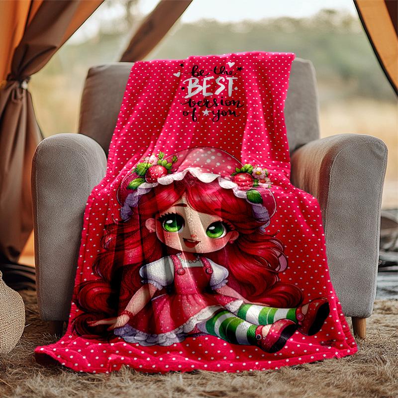 Strawberry Flannel Blanket Soft Warm All-Season Throw, Design for Camping, Car Travel, Hiking Sofa, Bed, Office Perfect Gift for Parties
