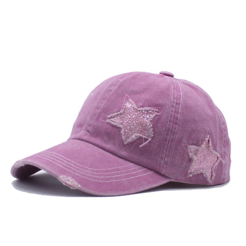 European and American Tide Pure Cotton Washed Ponytail Hole Five Pointed Star Baseball Cap Fashion Ponytail Hole Curved Brim Cap
