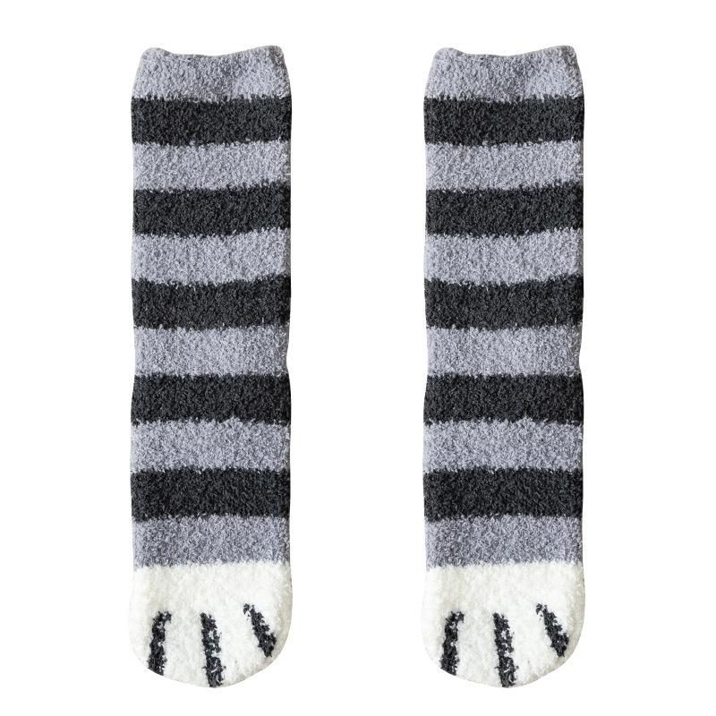 Coral Fleece Socks for Women In Autumn and Winter, Thickened and Fleece Warm Mid-calf Socks, Cute and Sweet Cat Paw Socks, Floor Socks