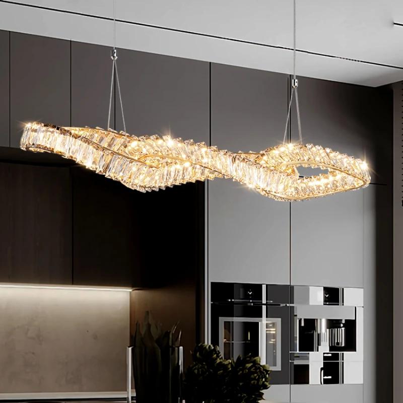 Dining Room Luxury Crystal Lustre Dimmable Pendant Lights Plated Gold Metal Irregular Hanging Lamp Led Deco Suspend Light