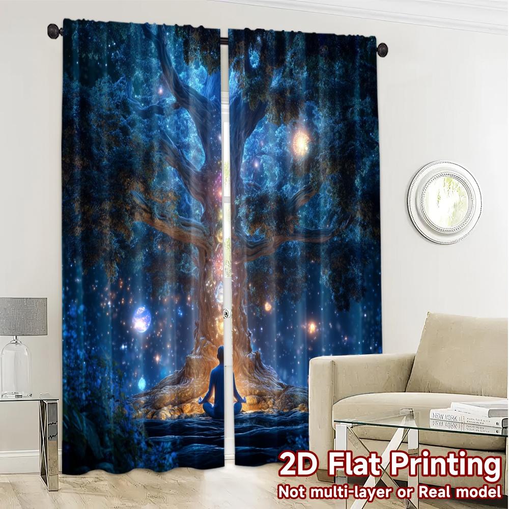 2pcs   2D FLAT PRINTING Curtains (Without Rod) Celestial Harmony Chic Curtain Cloth Yarn Curtains Holiday Ldeal for Bedroom