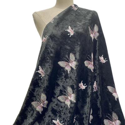 3D Goldener Chinesischer Stil Samt Schmetterling Besticktes Material DIY Nähen Handwerk Kleid Hemd Tasche Dekorativer Nähstoff
