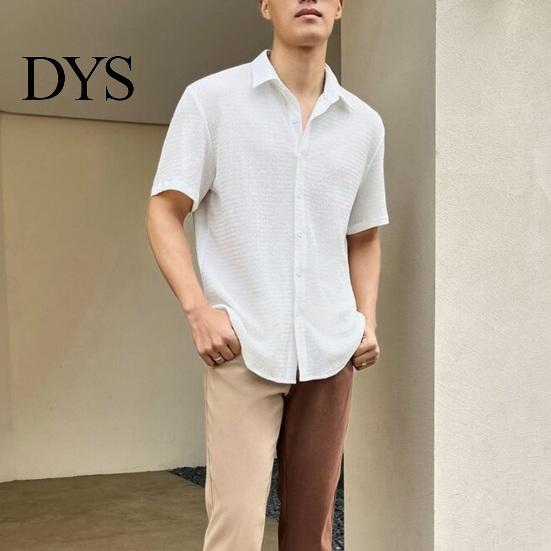 Casual Top Summer Spring Men Shirt Turn-down Collar Water Wave Texture Single-breasted Commute Loose Solid Color Short Sleeves Office
