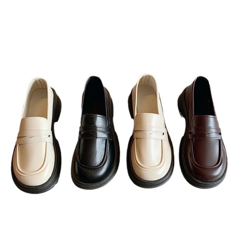 Japońskie małe skórzane buty damskie brytyjski styl czarne platformy mokasyny retro jednolite pojedyncze buty