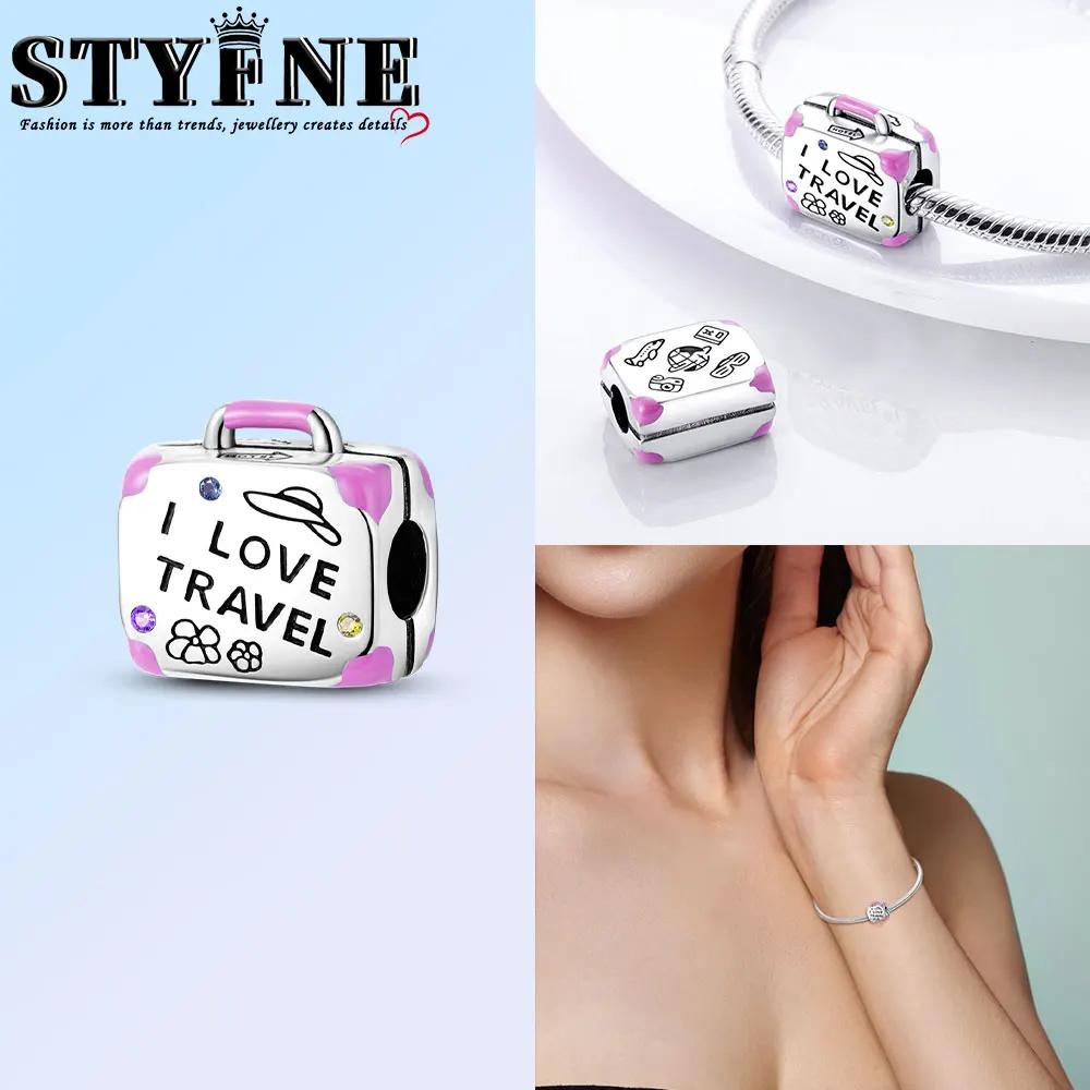 Copper Fashion Colorful Travel Luggage Charms Beads Fit Original Bracelets Diy Anniversary Jewelry For Wome