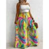 Large size women's printed loose wide leg pants, elegant with pockets, suitable for vacation and daily wear