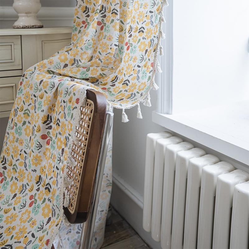 Curtains Finished Flower Print Fringe Small Window Kitchen Valance Cotton Linen Semi-blackout Living Room Bedroom Bay Window