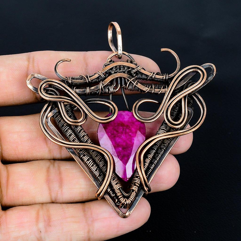Ruby Pendant Gemstone Jewelry, 999 Copper Wire Wrapped Handmade Pendant, Latest Design Jewelry