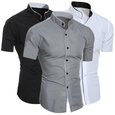 Camicia Estiva da Uomo a Collo Alto Monocolore Manica Corta Top Casual da Uomo Moda Camicie da Uomo Monopetto