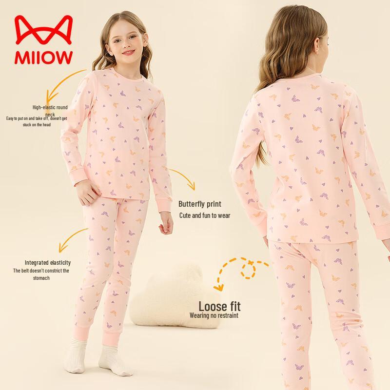 MIIOW Kids 100% Cotton Thermal Underwear Set for Girls