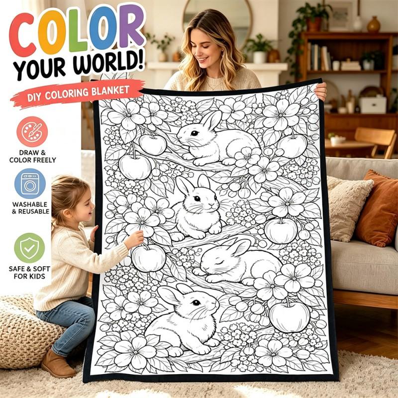 Kids Coloring Blanket Family DIY Painting Activity Gift Animal Themed Soft Throw