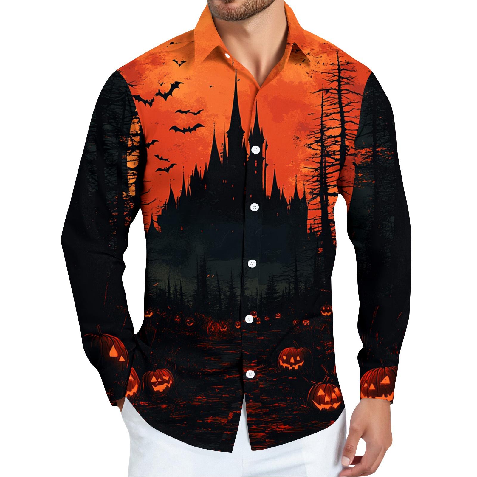 

Мужская рубашка с длинным рукавом на пуговицах с принтом на Хэллоуин XL