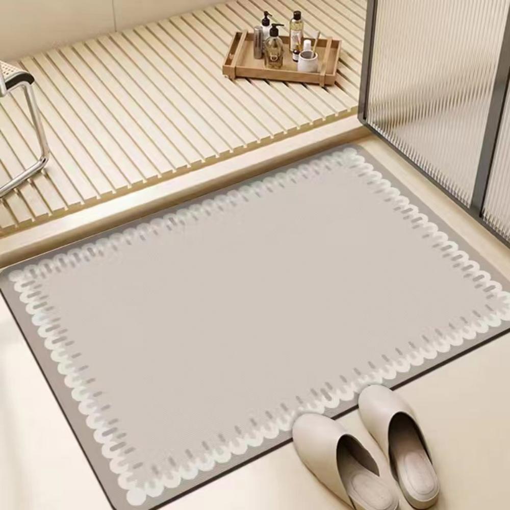 Black White Curved Line Geometric Bath Mat Non-Slip Super Water Absorbent Quick Dry Shower Entrance Rug Bathroom Doormat