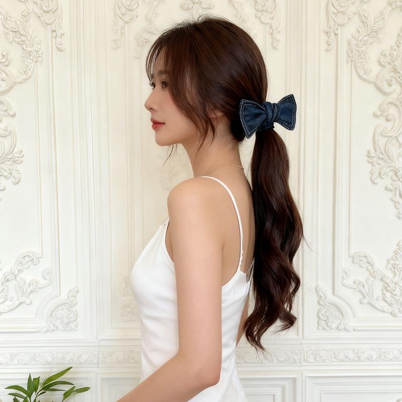Korean Style Denim Bow High Elastic Hair Tie - Retro High-End Accessory
