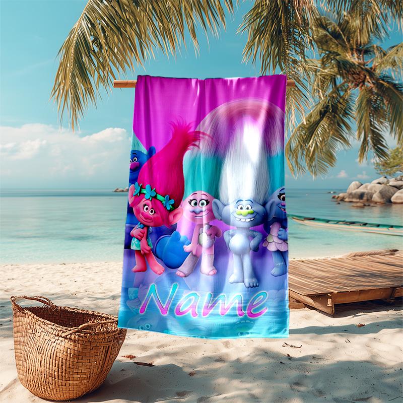 Personalized customized proof beach towel with Trolls pattern - soft, absorbent,quick-drying,perfect swimming,camping&bathing