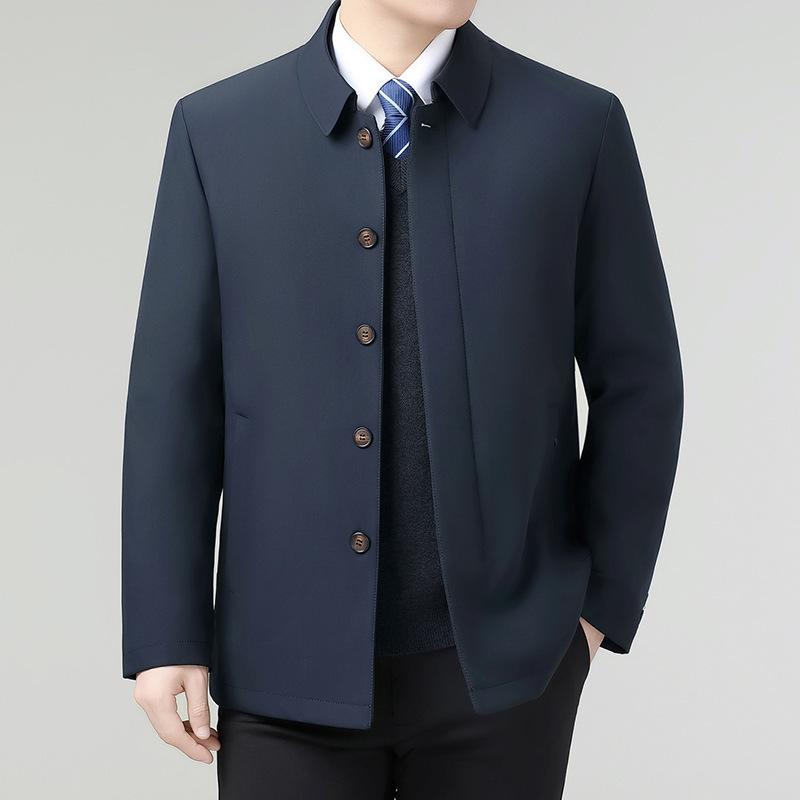 Brand Men's Mid-Age Business Casual Down Jacket with Detachable White Goose Down Liner, Dad Style Button-Up Coat