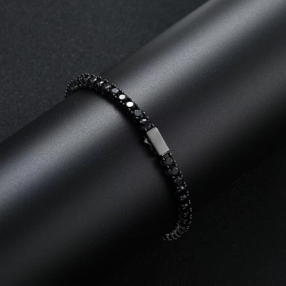 4mm Iced Out Black CZ Tennis Bracelet Spring Clasp Black Gun Plated Brass Hip Hop Jewelry for Women Men