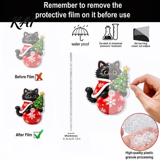Acrylic Holiday Ornaments Christmas Cat Pendant with Hanging Rope, 2D Flat Ornament for Xmas Tree Unique Gift Ideas Decoration, Cute Decor,