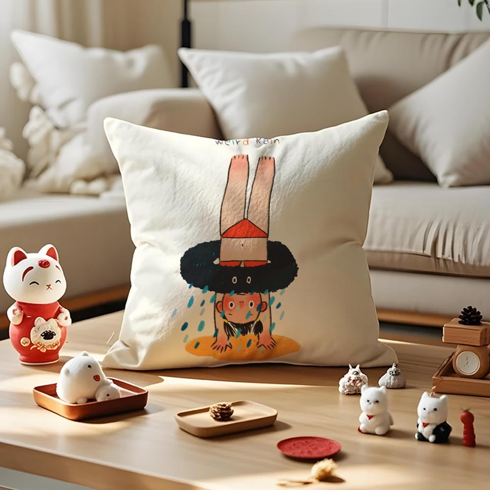 Illustrations Of Everyday Life Cushion Cover Anti-dustmite Pillowcase Invisible Zipper Silky Short Plush Sofa Cushion Cover