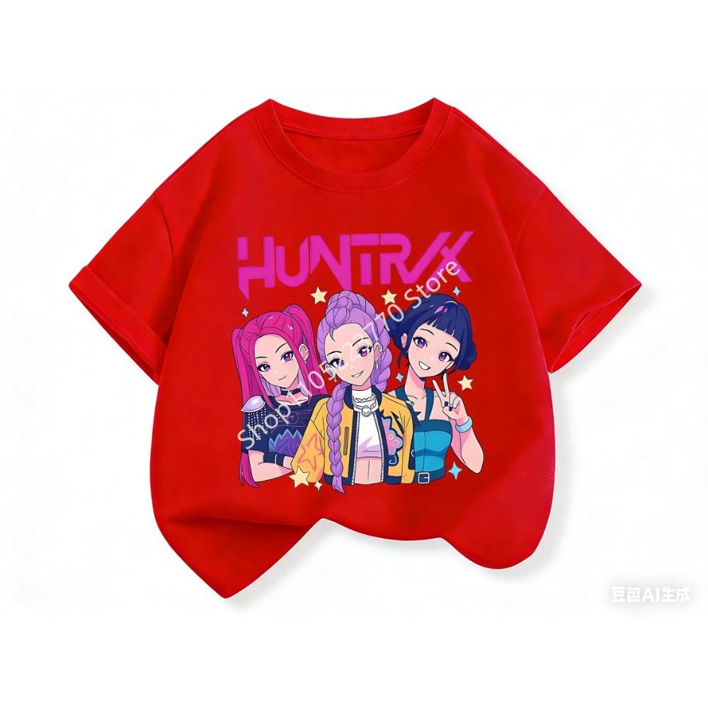 2026 Fun Huntrix Kpop Dämonenjäger T-Shirt für Jungen Mädchen Fans Geschenk Sommer Rundhals Kurzarm T-Shirts Mode Kinder T-Shirt