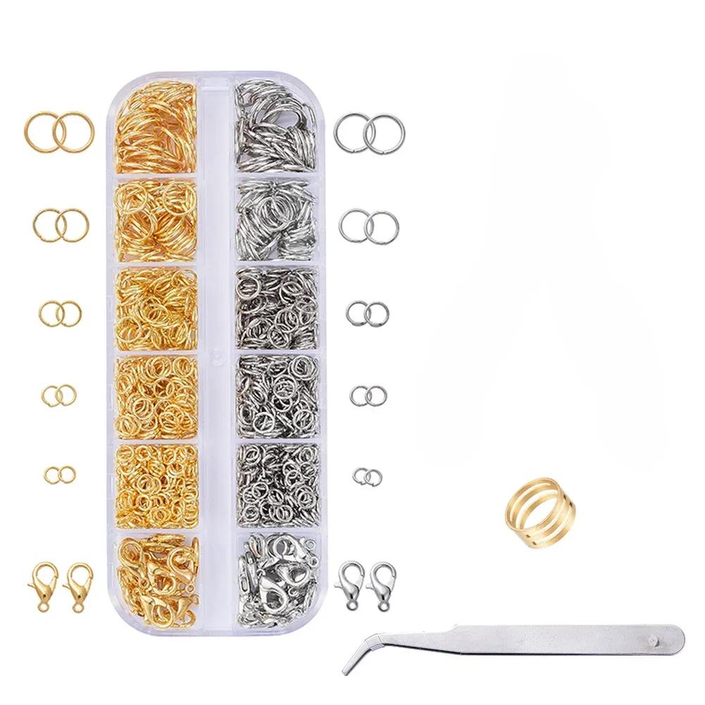 1200 Stück Gold Silber Offene Biegeringe und Karabinerverschluss Schmuckzubehör-Set mit Zange