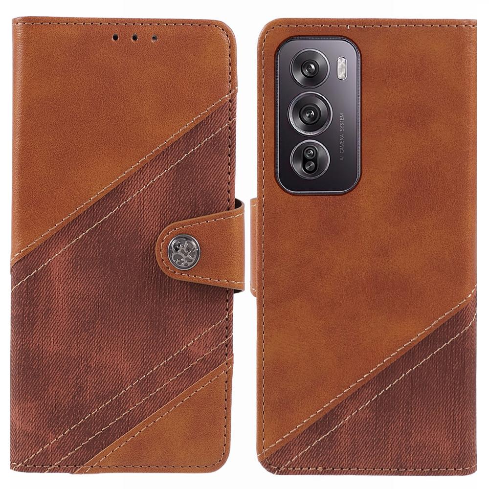 

For Oppo Reno12 5G (Global) Case Leather Phone Cover Splicing Crazy Horse Texture Brown