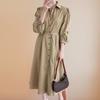 New ArrivalS Open Run Women S Belt Puff Sleeve Trench Long Coat Pintuck Long D