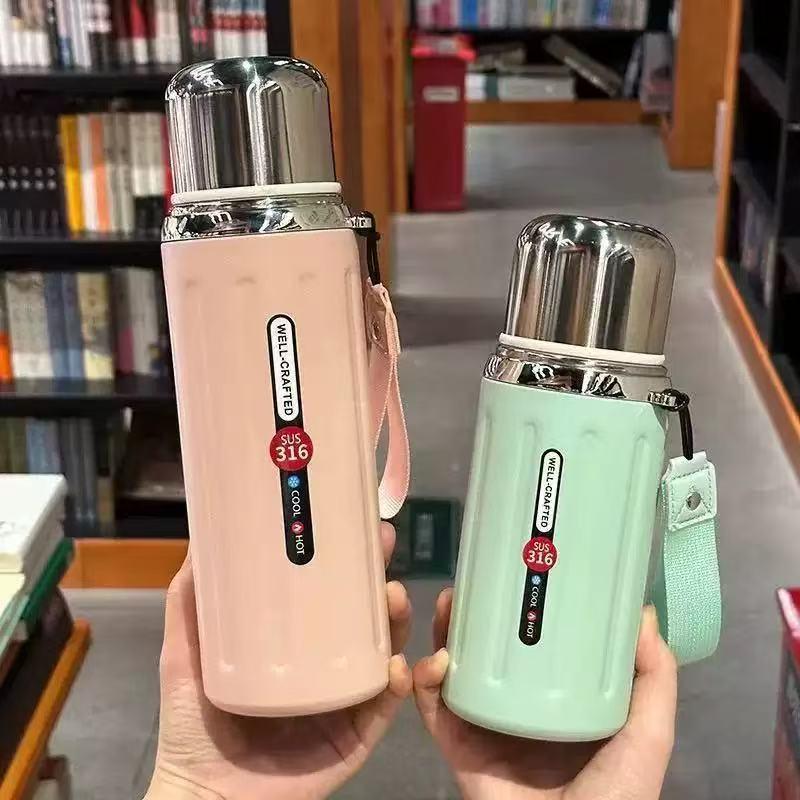 2026 Macaron Stainless Steel Thermos Cup with Steel Lid, High Appearance, Large Capacity, Portable for Commute