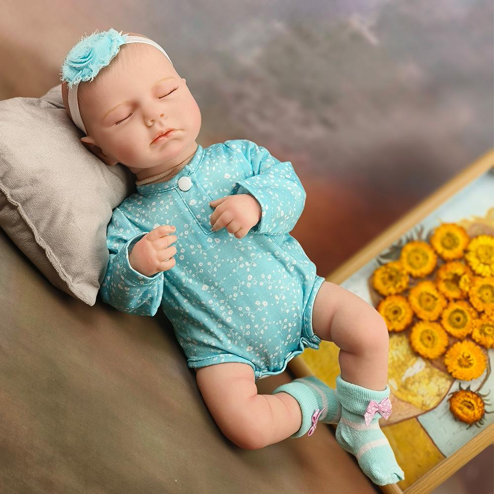 

19-дюймовая кукла-реборн Loulou с закрытыми глазами, мягкое тканевое тело для новорожденных, комбинезон с 3D-рисунком на коже, куклы-реборн для детей, игрушка для ванной