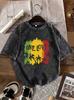 Vintage Washed Black TShirt ONE LOVE Rasta Reggae Palm Tree Graphic Tee Casual Loose Fit Short Sleeve Tops for Men Women