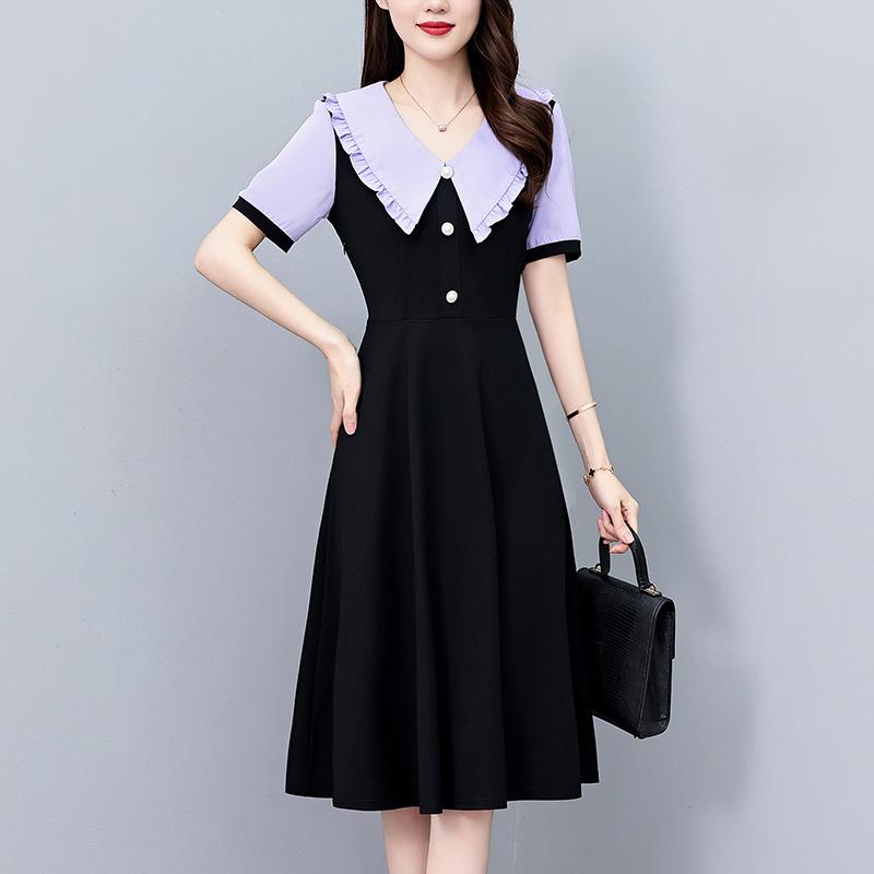 Stylish Slimming Plus Size Women's Mid-Length Summer Dress with Short Sleeves