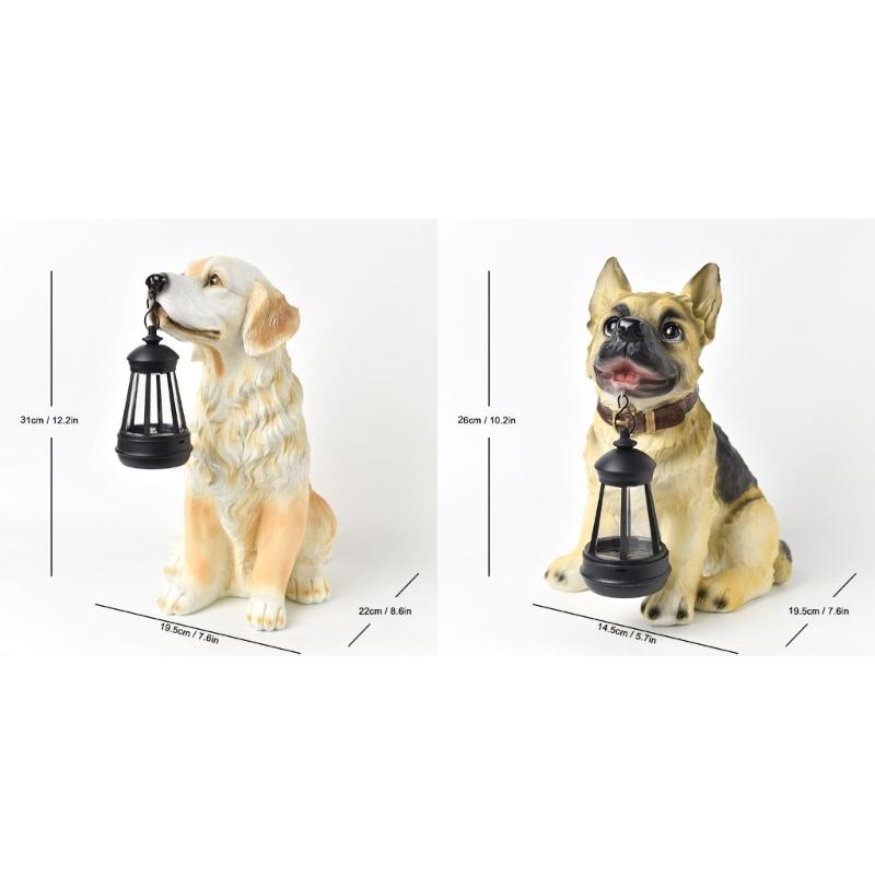 Garden Decoration Dog Statues Outdoor Golden Dog Puppy Statue with Solar Outdoor Figurine Light for Garden Patio