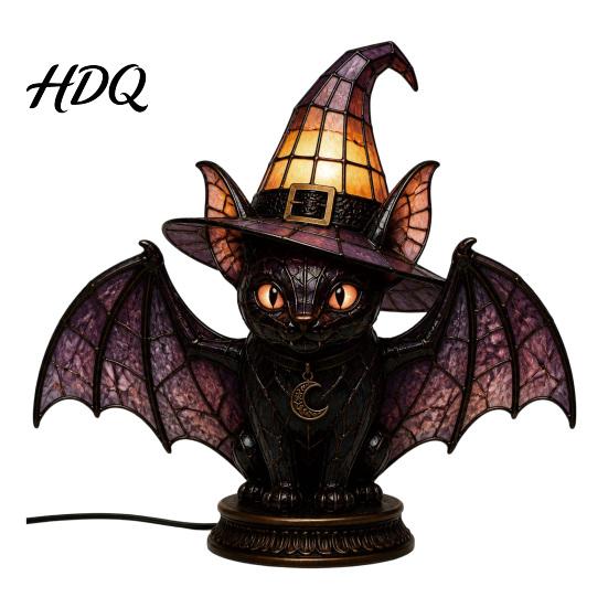 Halloween Room Decor Witch Hat Lamp Stained LED Light Table Lamp with Warm Glow Gothic Reading Nook Night Light for Bedroom Mantel Bookshelf
