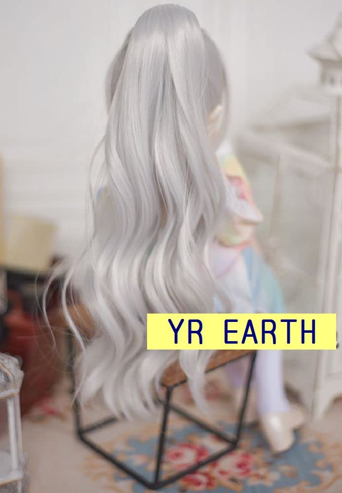 YR EARTH S340 Doll Heat Resistant Wig inches Wig Long Ponytail BJD DD MDD 8-9 1/3 (Light Gray)