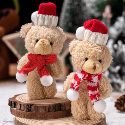 Urso de Pelúcia Decoração de Natal Pequeno Urso de Pelúcia com Gorro e Cachecol de Tricô Animais Fofos Ornamento de Mesa para Lembrancinhas de Festa de Natal