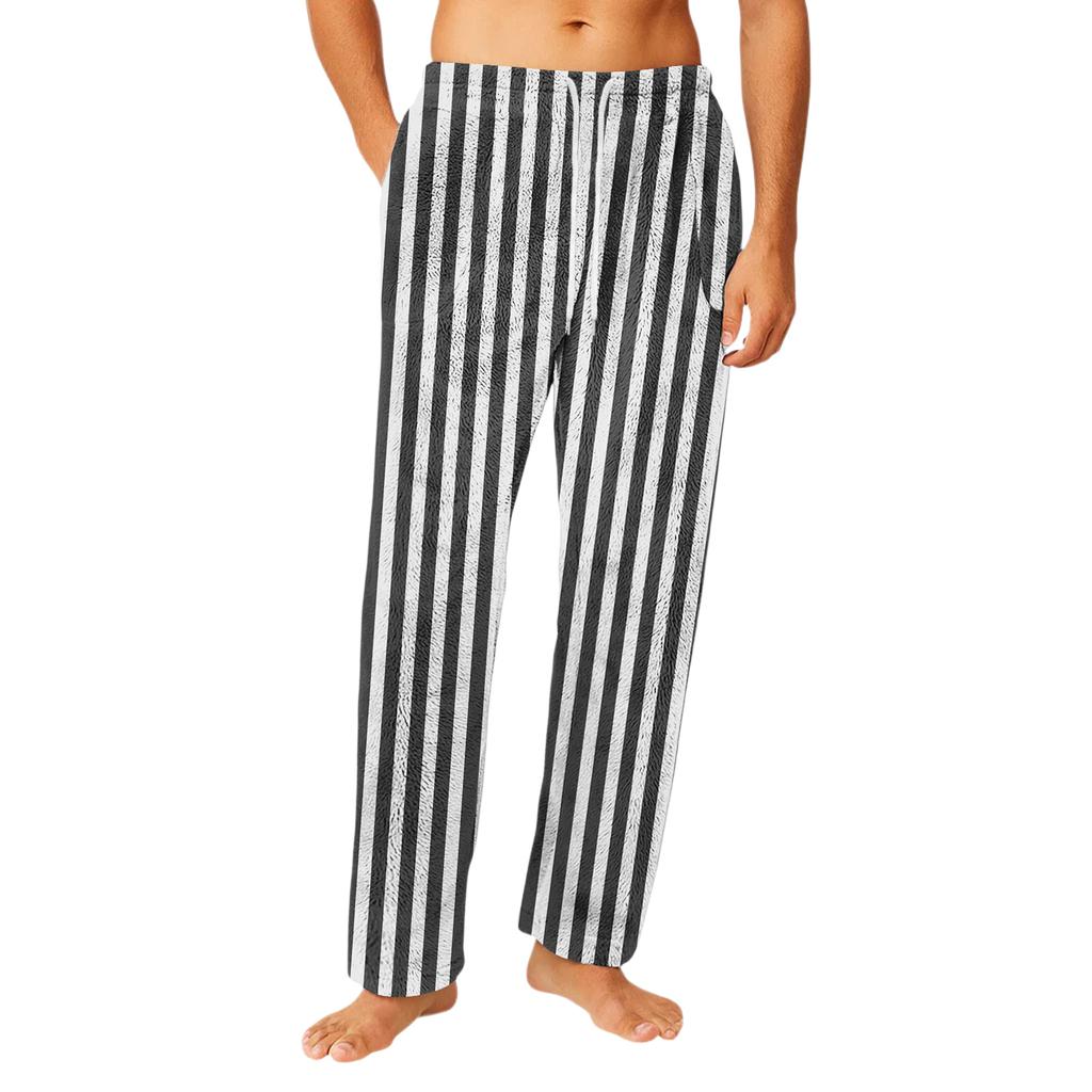 Pánské flanelové kalhoty s kapsami na stahovací šňůrku Domácí oblečení Spací kalhoty