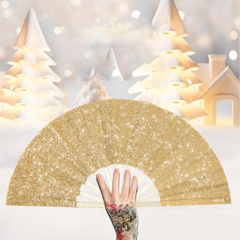 Funkelnder faltbarer Kunststoff-Dekorationsfächer für Darsteller, kompaktes Reise-Handventilator für kulturelle Veranstaltungen und Tanzroutinen