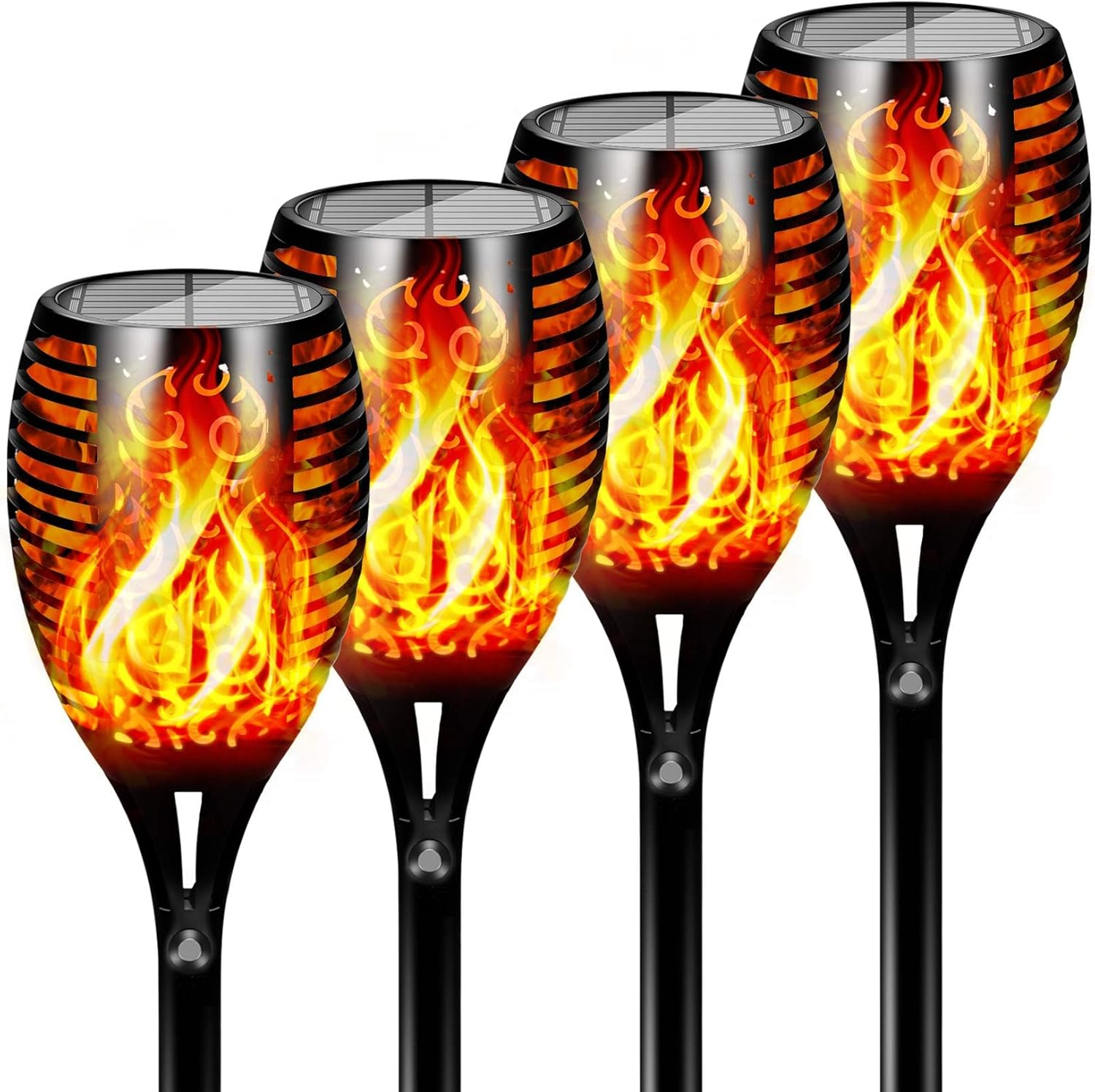 

12LED Solar Lights Outdoor Upgraded 4Pcs Solar Tiki Torches with Flickering Flame Waterproof Yard Patio Halloween Decorations