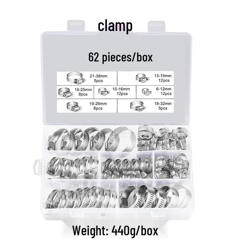 62-Piece Adjustable Worm Gear Hose Clamp Set for Pipes