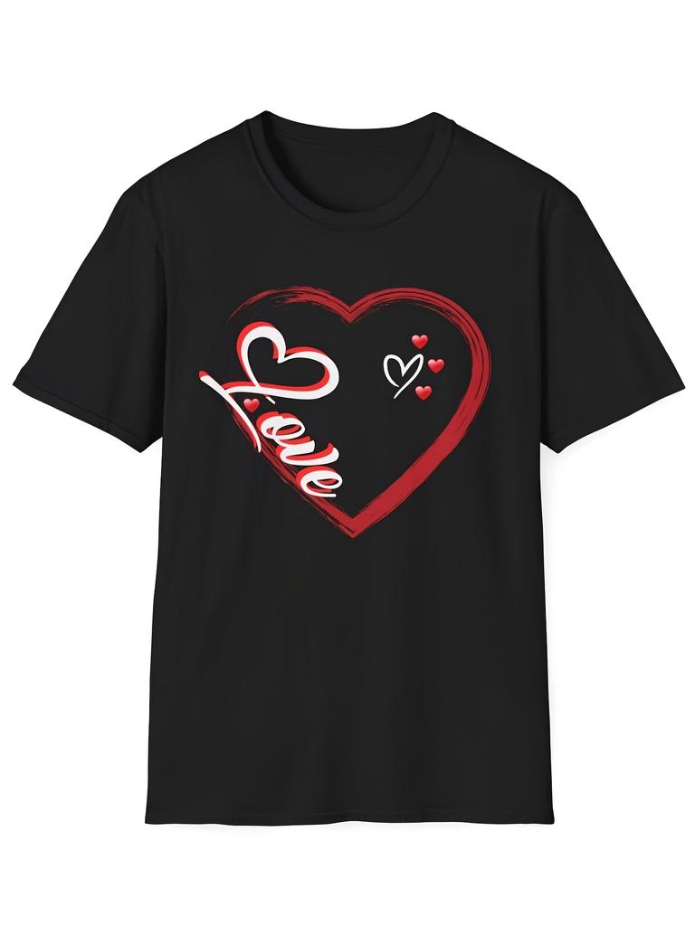 Watercolorful Love Heart Graphic T Shirt Red Cursive Print Casual Cotton Short Sleeve Tee for Men Women