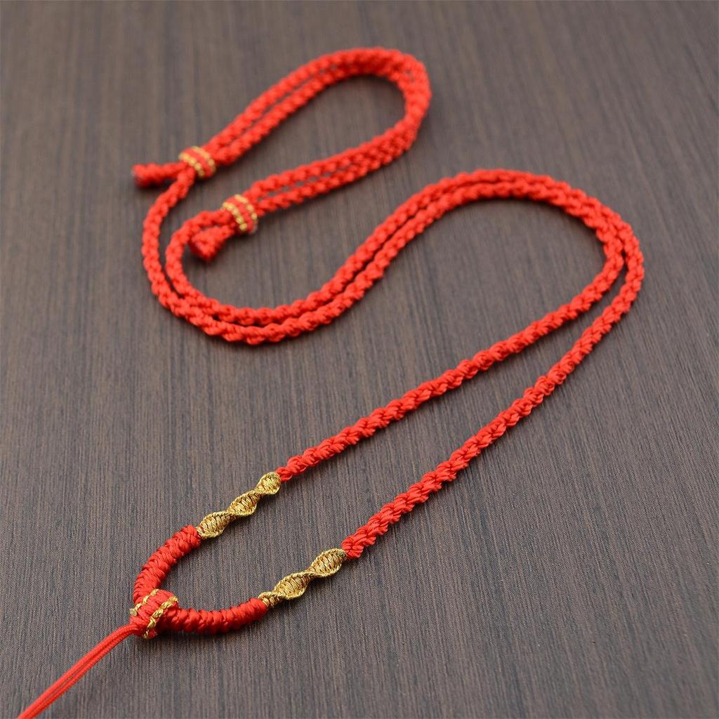 Handgemaakte Vierstrengs Gevlochten Ketting Lanyard met Geluksknoop Jade Vredesknoop Hanger