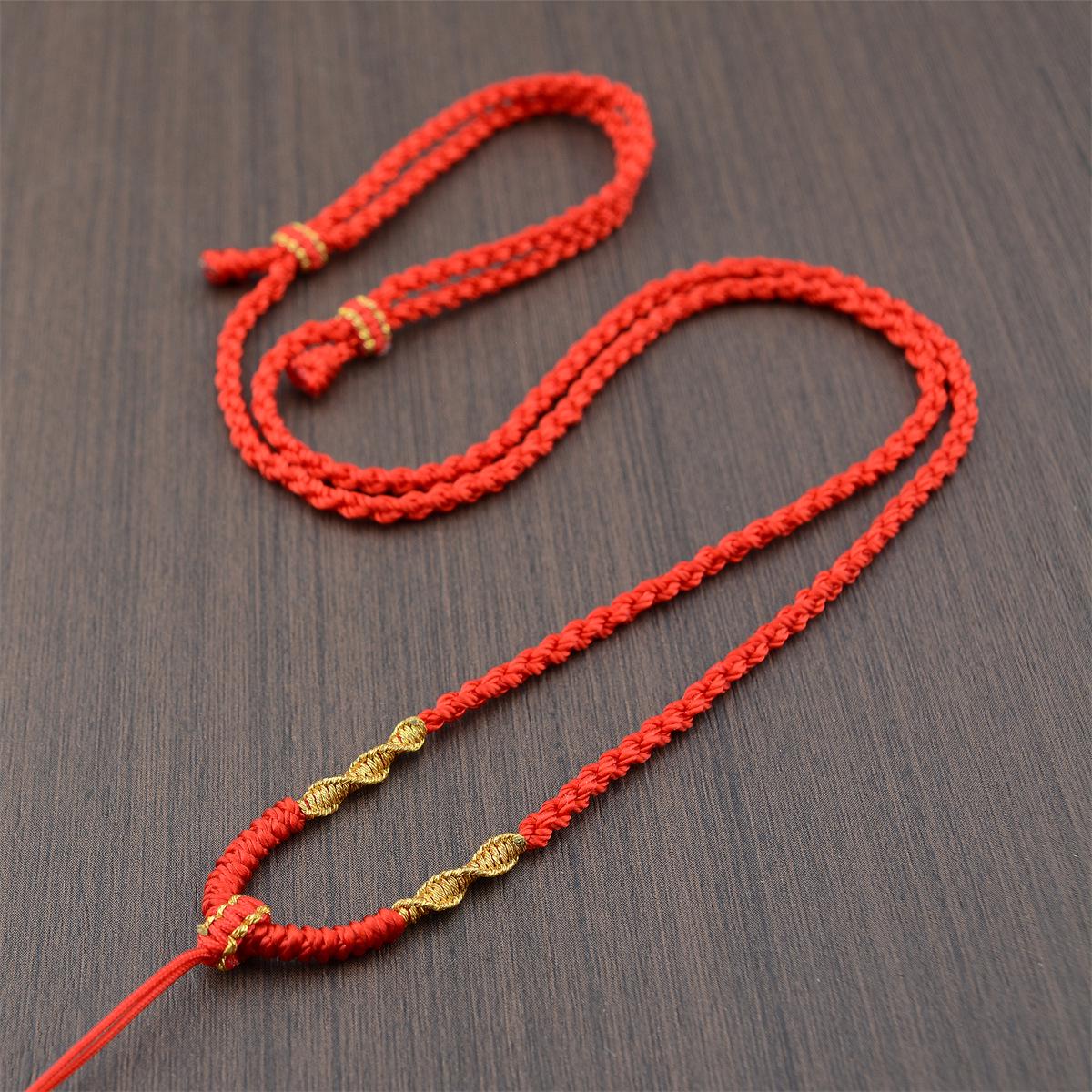 Hand-Woven Gold & Jade Pendant Necklace with Vajra Knot Braided Rope