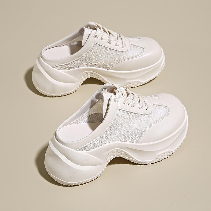 CRLAYDK Mules for Women House Wedge Slip On Slippers Lace Backless Walking Loafers Height Increase Casual Ladies Slide Shoes