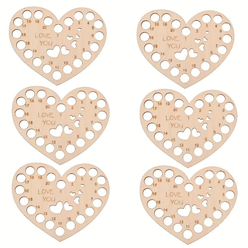 6pcs Heart Shaped Wooden Threading Board, Yarn Weaving Threading Board, Wooden Weaving Tools with Pre-punched Holes
