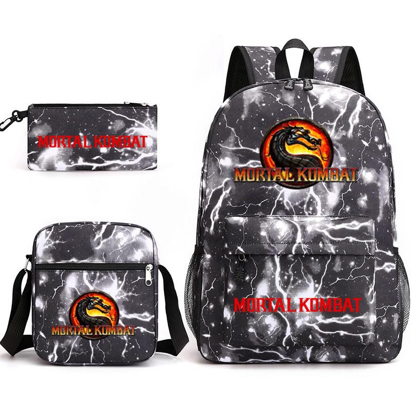 Mortal Kombat Book Bag Threepiece Set With Waterproof Oxford Fabric For Casual Travel