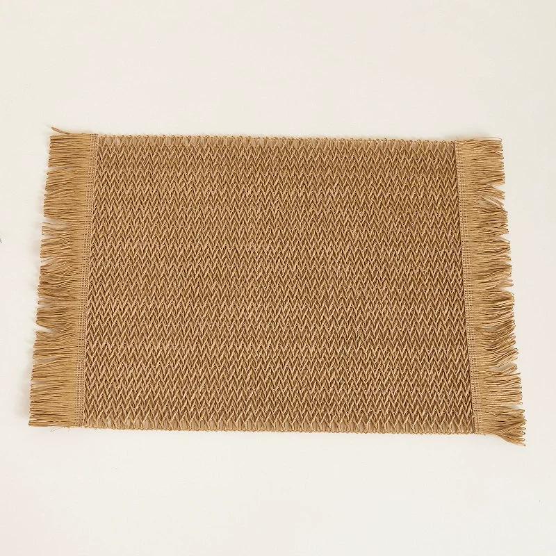 4 PCS Boho Tassel Paper Woven Braided Placemats 12x18inch Aesthetic Natural Rustic Place Mats for Dinner Party Beach Table Decor